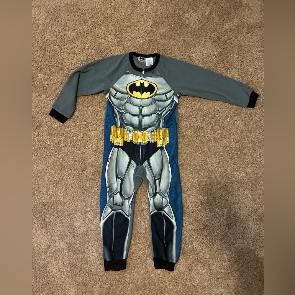 ☑️Kids Batman Fleece Pajama suit one piece Zip up size 6/7 boys